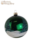 Glass Bauble - Dark Green with Church & Sleigh Glass Bauble - Dark Green with Church & Sleigh