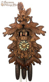 Cuckoo Clock Mechanical 8 Day - Hones Natural Timber with Owls CUCKOO CLOCK MECHANICAL HONES 8 day mechanical traditional with owl carvings