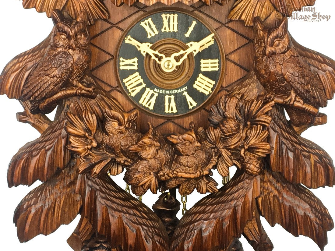 Cuckoo Clock Mechanical 8 Day Hones natural timber with owls The