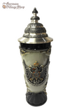 Beer Stein Traditional - 1/2 L Black Drinking Horn drinking horn, German beer stein, Beer mug, German stein made in Germany, western Germany clay stein, stein with pewter lid, collector beer steins