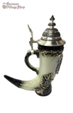 Beer Stein Traditional - 1/2 L Black Drinking Horn German Beer stein drinking horn, German beer stein, Beer mug, German stein made in Germany, western Germany clay stein, stein with pewter lid, collector beer steins