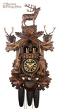 Cuckoo Clock Mechanical 8 Day - Hones Traditional with Stag and Stag Heads German Cuckoo Clock 8 day mechanical hunters scene with stag and stag heads