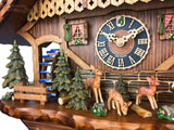 Cuckoo Clock Mechanical 8 Day - Hones Chalet with Hunter and Deer German Cuckoo Clock 8 day mechanical Hones chalet from the black forest hunter with hand carved wooden deer and stag figurines