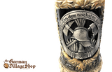 Beer Stein - Black Stein with Firefighters 1/2 L German beer stein, Beer mug, German stein made in Germany, western Germany clay stein, stein with pewter lid, collector beer steins