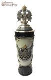 Beer Stein - Drinking Horn Stein with Pewter Eagle Lid 1/2L German beer stein, Beer mug, German stein made in Germany, western Germany clay stein, stein with pewter lid, collector beer steins