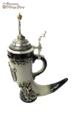 Beer Stein - Drinking Horn Stein with Pewter Eagle Lid 1/2L German beer stein, Beer mug, German stein made in Germany, western Germany clay stein, stein with pewter lid, collector beer steins