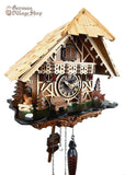 Cuckoo Clock Quartz - Chalet Natural and Stained Timber German Cuckoo Clock battery operated black forest chalet with forest scene