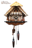 Cuckoo Clock Quartz - Chalet Natural and Stained Timber German Cuckoo Clock battery operated black forest chalet with forest scene