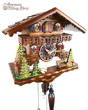 Cuckoo Clock Quartz - Shingle Roof Chalet with Trees and Deer German Cuckoo Clock battery operated black forest chalet