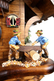 Cuckoo Clock Quartz - Chalet with Water Wheel and Double Sawyer German Cuckoo Clock battery operated black forest chalet with wood sawyer men and music
