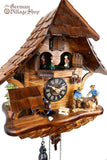 Cuckoo Clock Quartz - Chalet with Water Wheel and Double Sawyer German Cuckoo Clock battery operated black forest chalet with wood sawyer men and music
