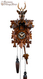 Cuckoo Clock Quartz - Traditional Maple Leaves and Deer Head German Cuckoo Clock battery operated with traditional stag head carving