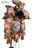 Cuckoo Clock Quartz - Traditional Hand Painted Pink Flowers German Cuckoo Clock battery operated with traditional cuckoo bird carvings and hand painting