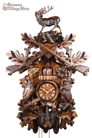 German Cuckoo Clock 8 day mechanical before the hunt scene with music