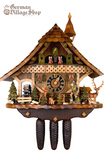 Cuckoo Clock Mechanical 8 Day - Hones Chalet with Hunter and Deer German Cuckoo Clock 8 day mechanical Hones chalet from the black forest hunter with hand carved wooden deer and stag figurines
