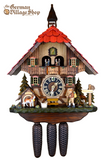 Cuckoo Clock Mechanical 8 Day - Hones Red Roof Chalet German Cuckoo Clock 8 day mechanical Hones chalet from the black forest with a red roof and clock peddler
