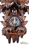 Cuckoo Clock Mechanical 8 Day - Hones Traditional With Bears German Cuckoo Clock 8 day mechanical Hones from the black forest  featuring oak leaves and hand carved bears