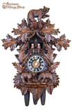 Cuckoo Clock Mechanical 8 Day - Hones Traditional With Bears German Cuckoo Clock 8 day mechanical Hones from the black forest  featuring oak leaves and hand carved bears
