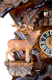 Cuckoo Clock Mechanical 8 Day - Hones Painted Traditional Hunters Hones hunting cuckoo clock with stag and Black Forest hunter. Fox hides from hunter