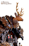 Cuckoo Clock Mechanical 8 Day - Hones Painted Traditional Hunters Hones hunting cuckoo clock with stag and Black Forest hunter. Fox hides from hunter