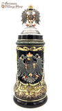 Beer Stein Traditional - 1/2 L Rustic/colour cities & pewter eagle lid German beer stein with rustic finish and pewter eagles featured in The German Village shop Hahndorf South Australia