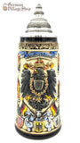 Beer Stein - Rustic Coloured German Cities 1L Traditional German Beer stein with German eagle and state crests.