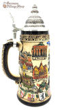 Beer Stein - Rustic Coloured German Cities 1L Traditional German Beer stein with German eagle and state crests.