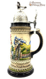 Beer Stein - Rustic Red Baron with Pewter Plane Lid 1/2L German beer stein featuring the historic red Barron design and pewter plane lid. featured in The German Village Shop Hahndorf South Australia
