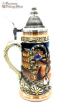 Beer Stein - Coloured Oktoberfest Beer Wagon 1/4L German beer stein with Oktoberfest fest scene and pewter lid. Featured in The German Village Shop Hahndorf South Australia