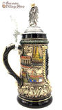 Beer Stein Traditional - 1/2 L Rustic/colour cities & pewter eagle lid German beer stein with rustic finish and pewter eagles featured in The German Village shop Hahndorf South Australia