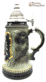 Beer Stein Traditional - 1/2 L Black with pewter eagle German Beer Stein 1/2 L Forest green and black with gold detailing and pewter lid and eagle, German beer stein, Beer mug, German stein made in Germany, western Germany clay stein, stein with pewter lid, collector beer steins