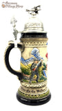 Beer Stein - Rustic Red Baron with Pewter Plane Lid 1/2L German beer stein featuring the historic red Barron design and pewter plane lid. featured in The German Village Shop Hahndorf South Australia