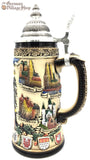 Beer Stein - Rustic Coloured German Cities 1L Traditional German Beer stein with German eagle and state crests