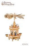 Wooden Christmas Pyramid - 25cm Traditional Nativity (2 tiered) German wooden Christmas pyramid, Christmas decorations, Christmas pyramid with fan, spinning top, nativity pyramid