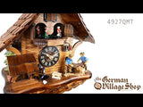 Cuckoo Clock Quartz - Chalet with Water Wheel and Double Sawyer Video of battery operated cuckoo clock with Coo Coo call with music