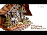 Cuckoo Clock Mechanical 8 Day - Hones Chalet with Wood Chopper and Sawyers German Cuckoo Clock 8 day mechanical Hones chalet from the black forest with wood chopper and wood Sawyer men. Video showing coo coo call and moving figurines.
