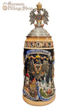Beer Stein - Blue German Cities and Crests With Pewter Eagle 1L