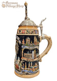 Beer Stein - Blue German Cities and Crests With Pewter Eagle 1L