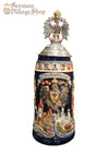 Beer Stein - Blue German Cities and Crests With Pewter Eagle 1L
