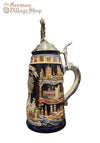 Beer Stein - Blue German Cities and Crests With Pewter Eagle 1L