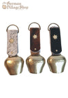 Cow Bell - Brass with detail 17cm assorted leather hide