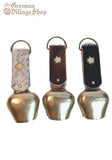 Cow Bell - Brass with detail 17cm assorted leather hide