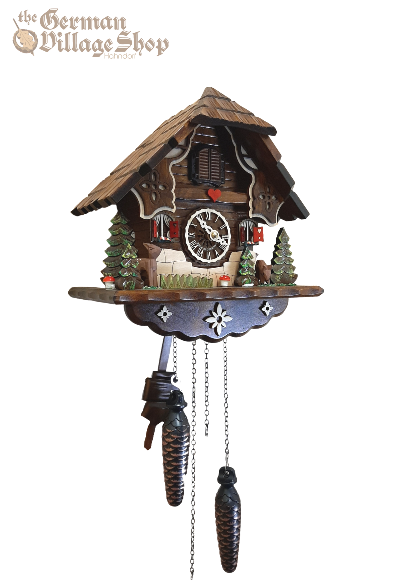 Cuckoo Clock Quartz Chalet deer and love heart The German Village