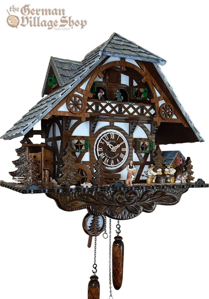 Cuckoo Clock Quartz Large chalet grey roof beer drinks The German