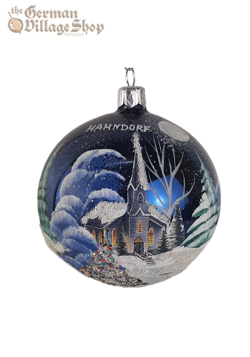 Glass Bauble - Blue with Church – The German Village Shop Hahndorf