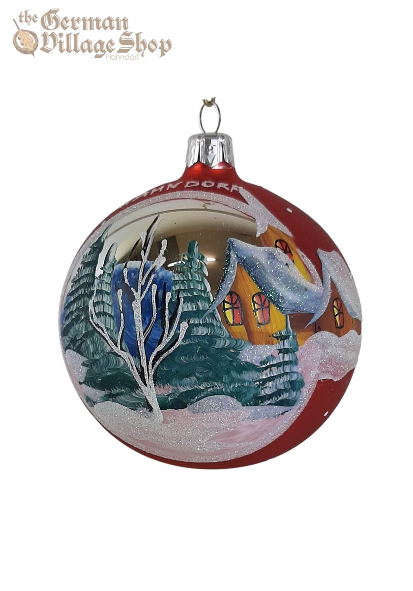 Glass Bauble - Red with Alpine Scene – The German Village Shop Hahndorf