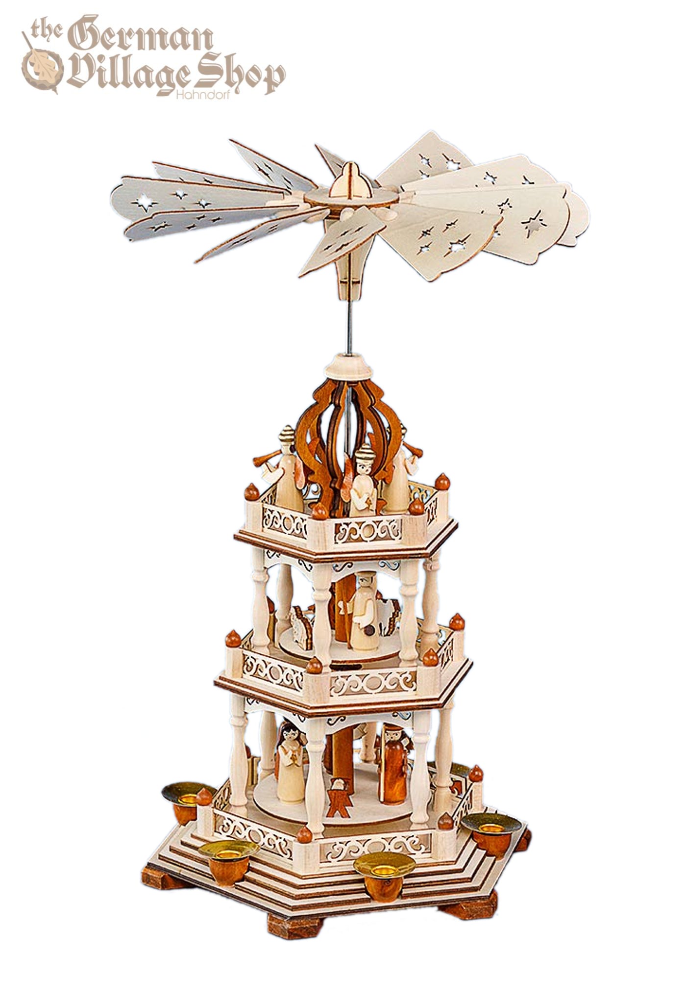 Wooden Christmas Pyramid 42cm Nativity Scene (3 tiered with steps