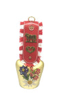 COW BELL - RED LEATHER STRAP AND 8CM GOLD BRASS BELL WITH ALPINE FLOWERS