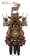 German Cuckoo Clock 8 day mechanical hunters scene with stag and stag heads