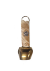 Alpine cowbell German cowbell genuine cow hide brass bell. Tan and cream cow hide